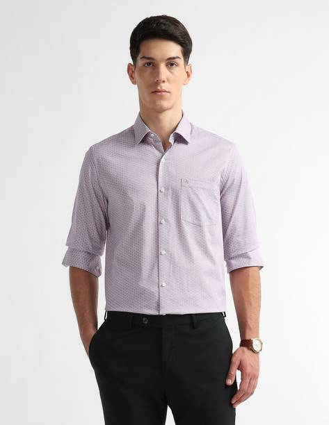 Men Slim Fit Printed Spread Collar Formal Shirt