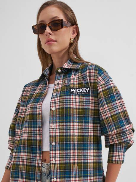 Women Oversized Fit Printed Cut Away Collar Casual Shirt