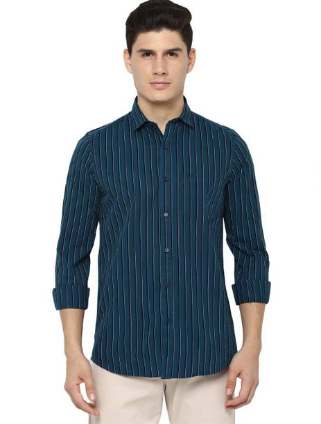 Men Super Slim Fit Striped Button Down Collar Casual Shirt