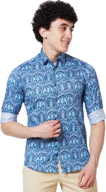 Men NA Fit Printed Spread Collar Formal Shirt