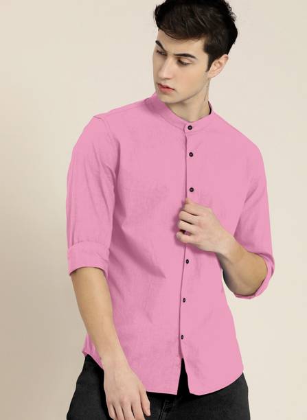ALAIN CHIC Men Solid Casual Pink Shirt