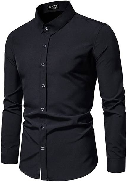 Men Regular, Slim Fit Solid Spread Collar Casual Shirt