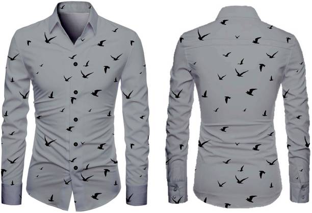 KAPURIYA FAB Men Printed Casual Grey Shirt