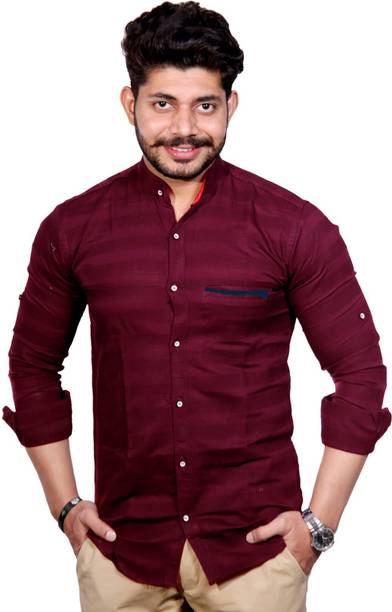 FUBAR Men Color Block Party Maroon, Black Shirt