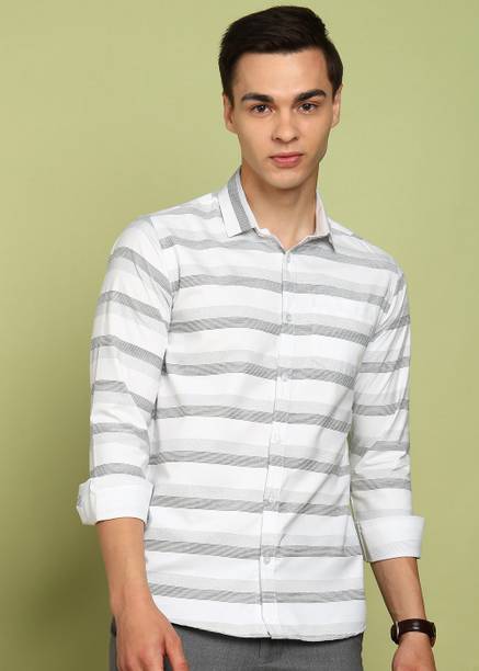 encore by INVICTUS Men Striped Formal White Shirt