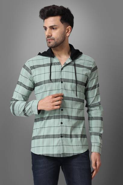 Men Regular Fit Checkered Ribbed Collar Casual Shirt