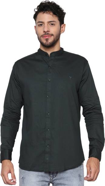 James & Warne Men Solid Casual Dark Green Shirt