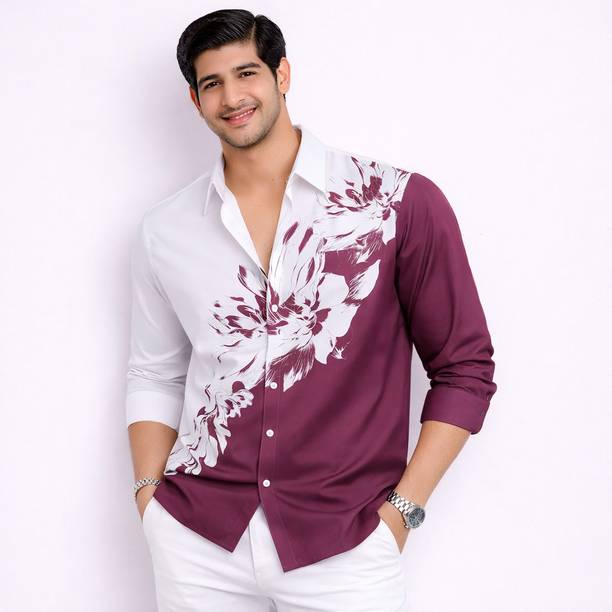 Men Regular Fit Floral Print, Printed Spread Collar Party Shirt