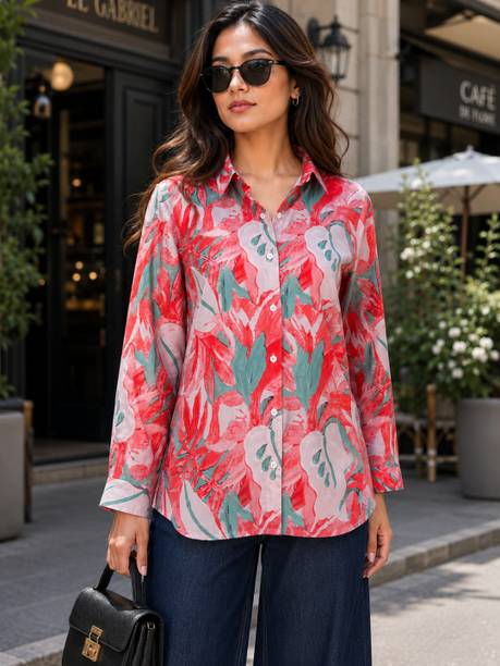 Women Regular Fit Printed Curved Collar Casual Shirt