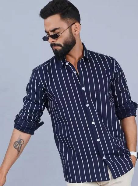 Mandarin Collar Shirt - Navy Solid