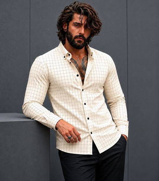 Men Regular Fit Self Design Curved Collar Casual Shirt