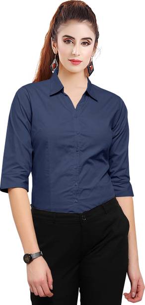 Ivorylane Women Solid Formal Dark Blue Shirt
