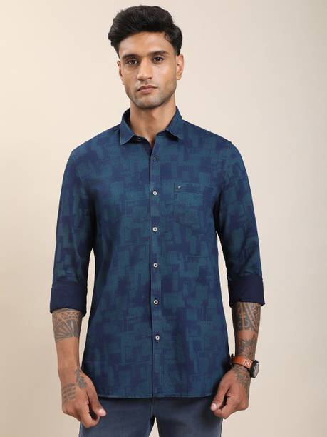 turtle men printed casual blue shirt