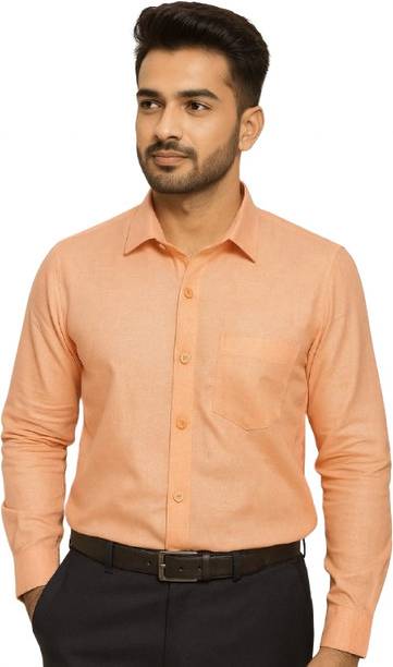 KUMAR Men Solid Formal Orange Shirt