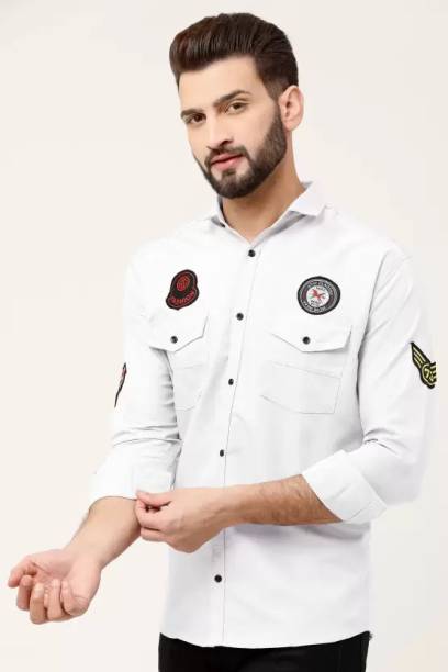 GreenFlair Men Solid Casual White Shirt