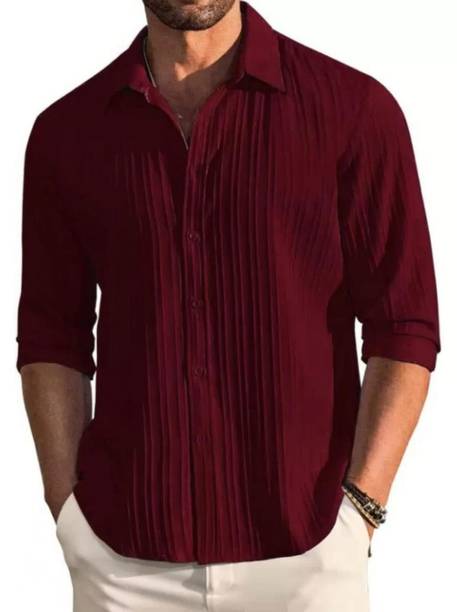 Helken Men Self Design Casual Maroon Shirt