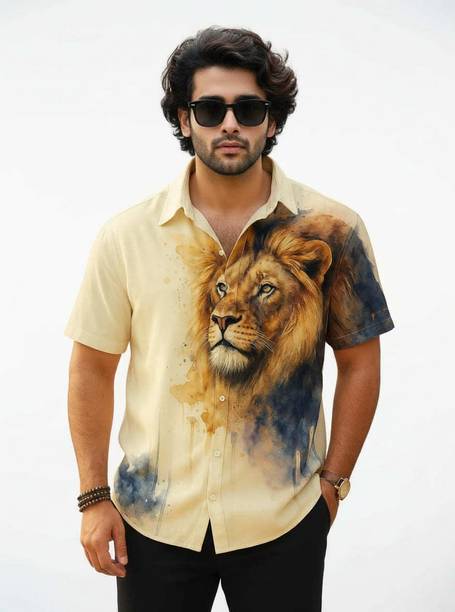 VYOMENTERPRISEE Men Printed, Animal Print Casual Beige Shirt