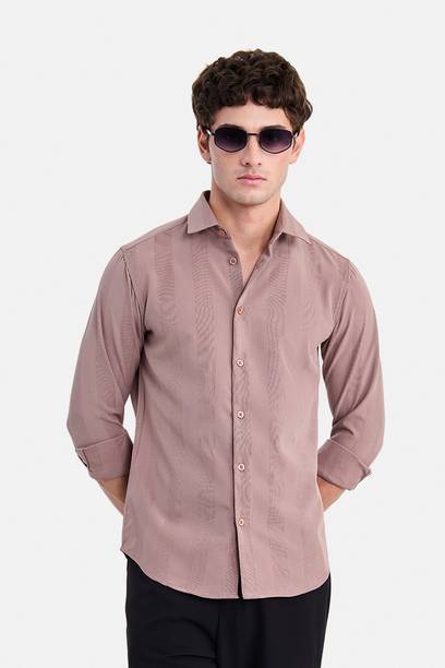Men Formal Shirt | Tailored Slim Fit Full Sleeve Spread Collar Solid Style | Breathable Polyester Viscose Blend Twill Fabric for Office & Evening
