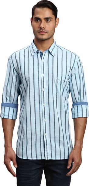Men Slim Fit Striped Built-up Collar Formal Shirt