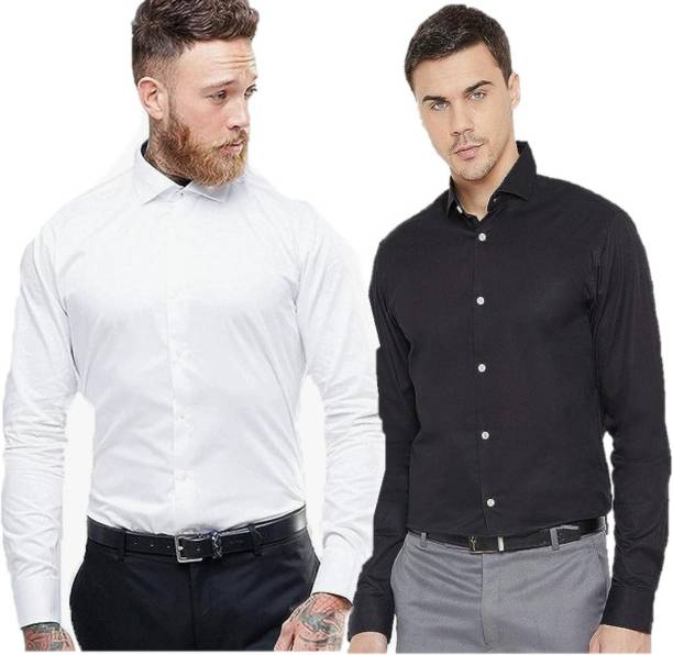 Zomaan Men Solid Formal Black, White Shirt