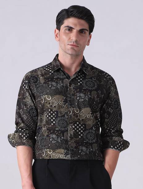 Men Slim Fit Printed Spread Collar Party Shirt