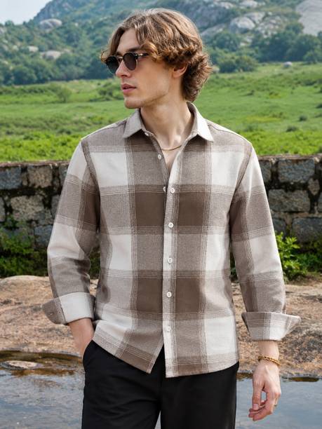 HERE&NOW Men Regular Fit Checkered Spread Collar Casual Shirt