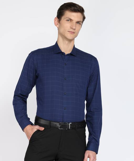 Price History of Men Regular Fit Checkered Spread Collar Formal