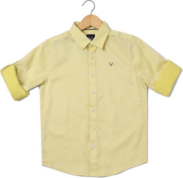 Boys Slim Fit Solid Spread Collar Casual Shirt