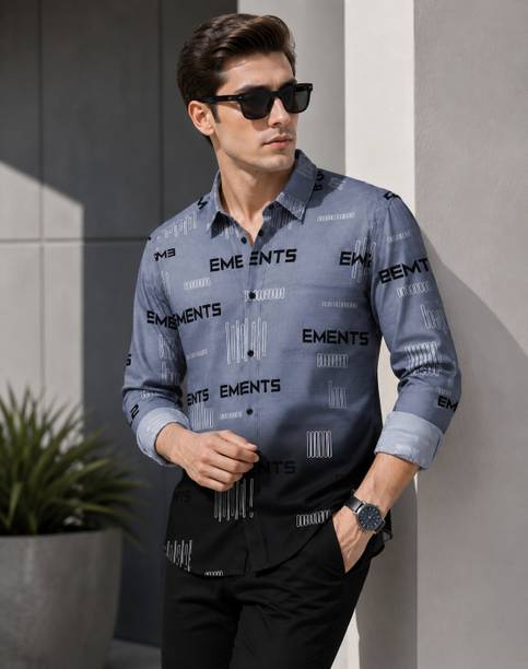 Men Regular Fit Printed, Graphic Print Spread Collar Casual Shirt