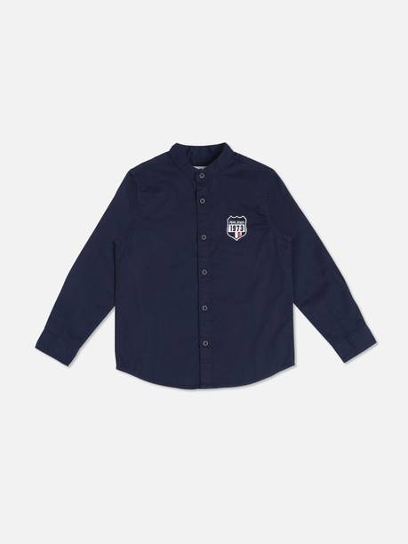 Boys Regular Fit Solid Mandarin Collar Casual Shirt