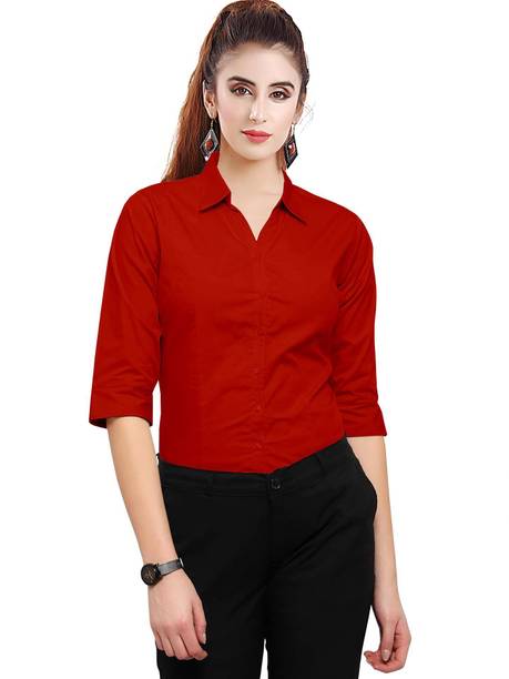 Ivorylane Women Solid Formal Red Shirt
