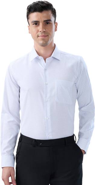 Men Tailored Fit Checkered Cut Away Collar Casual Shirt