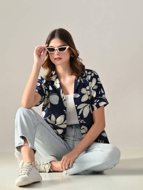 Women Regular Fit Floral Print Lapel Collar Casual Shirt