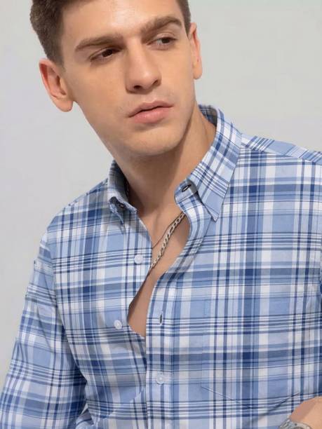 R.Code by The Roadster Life Co. Men Regular Fit Checkered Button Down Collar Casual Shirt