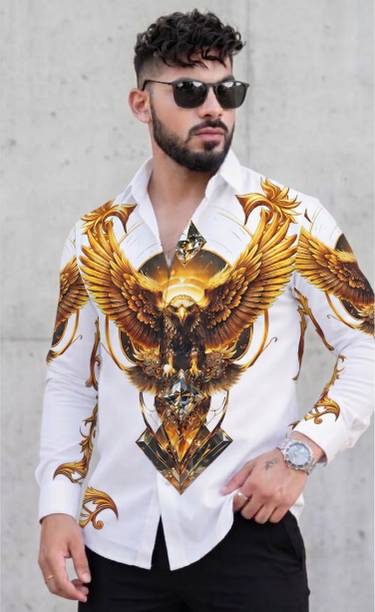 Men Regular Fit Printed, Graphic Print Spread Collar Casual Shirt