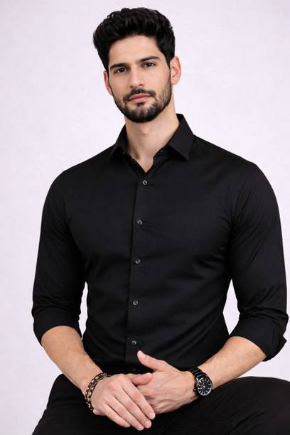 Brown Deer Men Regular Fit Solid Spread Collar Formal Shirt