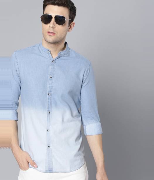 Men Slim Fit Washed Slim Collar Casual Shirt