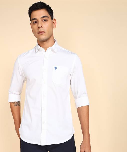 U.S. POLO ASSN. Men Slim Fit Solid Cut Away Collar Casual Shirt