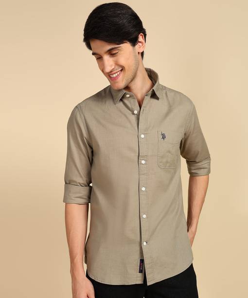 U.S. POLO ASSN. Men Slim Fit Solid Cut Away Collar Casual Shirt