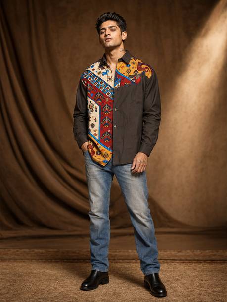 Men Regular Fit Self Design, Solid, Printed, Floral Print, Geometric Print, Graphic Print Spread Collar Casual Shirt