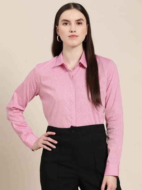 Hancock Women Self Design Formal Pink Shirt