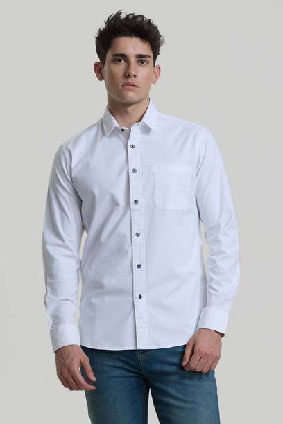 snitch men slim fit solid spread collar casual shirt
