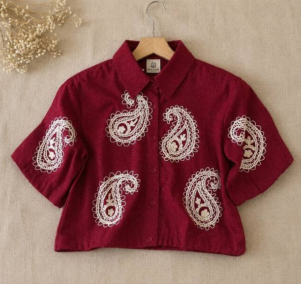 vibhutifashion Women Embroidered Casual Maroon Shirt