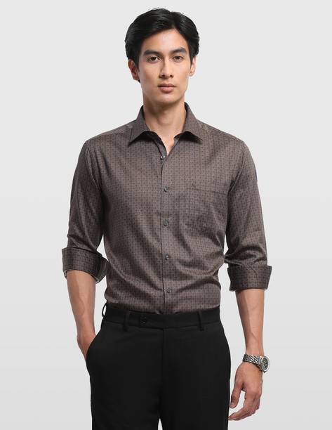Men Slim Fit Floral Print Spread Collar Formal Shirt