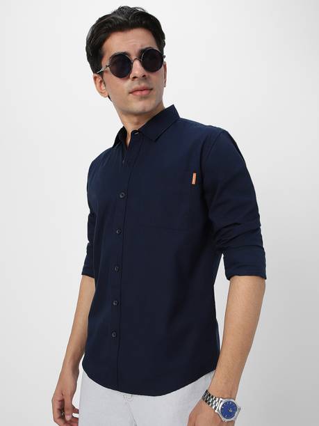 Urbano Fashion Men Solid Casual Dark Blue Shirt