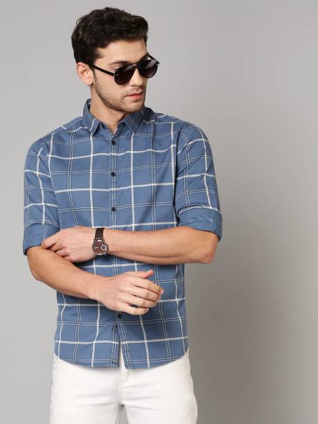 Men Slim Fit Checkered Slim Collar Casual Shirt Price in India