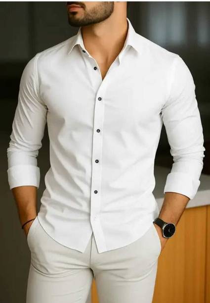 bnanaa plugg Men Solid Casual White Shirt