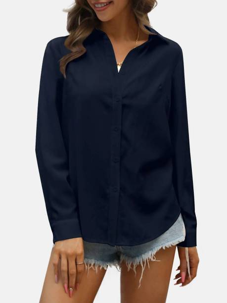 Women Regular Fit Solid Spread Collar Casual Shirt Price in India