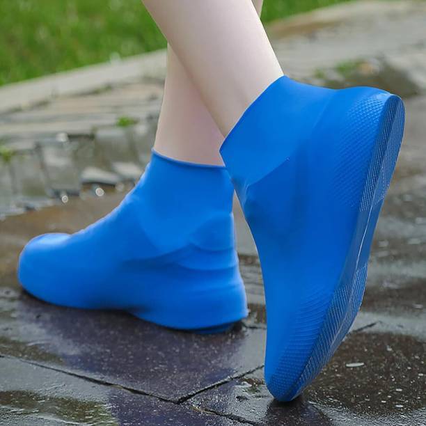 VISHIXIT Reusable Rainproof Silicon Waterproof Shoe Cover High Ankle Cover Silicone Blue Boots Shoe Cover, Flat Shoe Cover