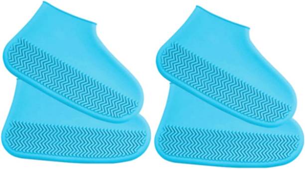 DIOXIT Reusable Rainproof/Non-Slip Resistant Silicon Waterproof Shoe Cover Silicone Blue Boots Shoe Cover, High Ankle Shoe Cover, Toes Shoe Cover